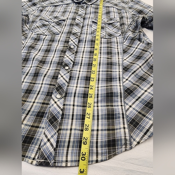Various Artist Blue Black Plaid Snap Pearl Front Shirt, sz LG - Picture 5 of 10